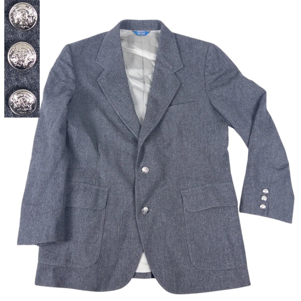 Vintage Pendleton Wool Blazer M 42R Gray Metal Button Tweed Sport Coat Academia
